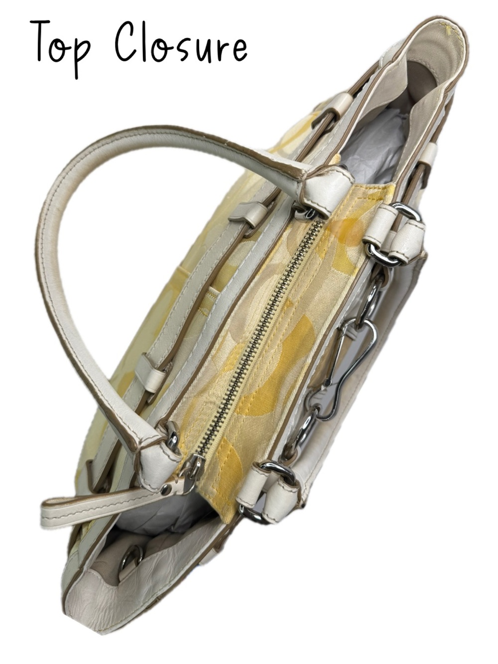 Coach Hampton Optic C Signature Stripe Yellow White Double Handle Shoulder Bag - Picture 9 of 15